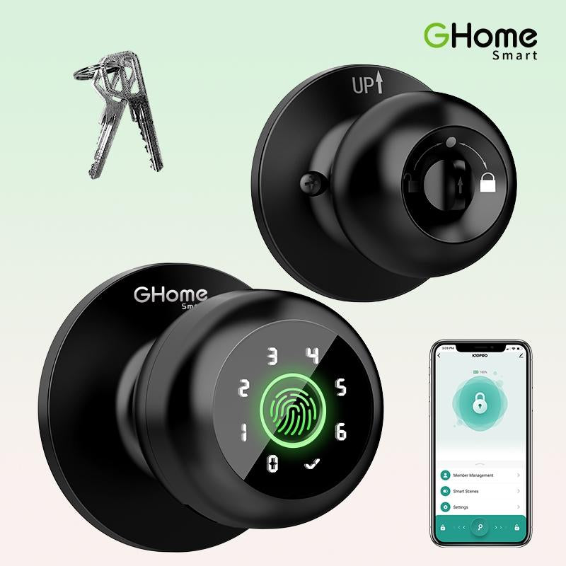 Ghome Smart 4 in 1 Smart Fingerprint Door Knob with Keypad Smart Door Lock, Biometric Door Knobs & App Control, Keyless Entry Door Lock Great for Home, Bedroom, Apartment Offices, Garages, Room Accessories